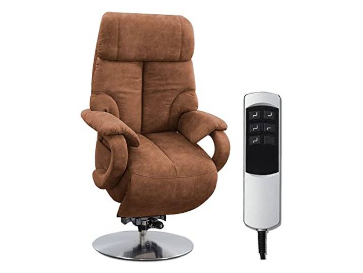 CAVADORE TV-Sessel Istanbul / Fernsehsessel mit Aufstehhilfe & elektrisch verstellbarer Relaxfunktion / 2 E-Motoren / 80 x 115 x 79 / Lederoptik: Cognac