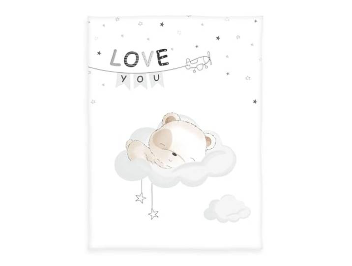 Herding babybest Microfaserflausch-Decke, Sleeping Little Bear, 75 x 100 cm, 100% Polyester, Weiß