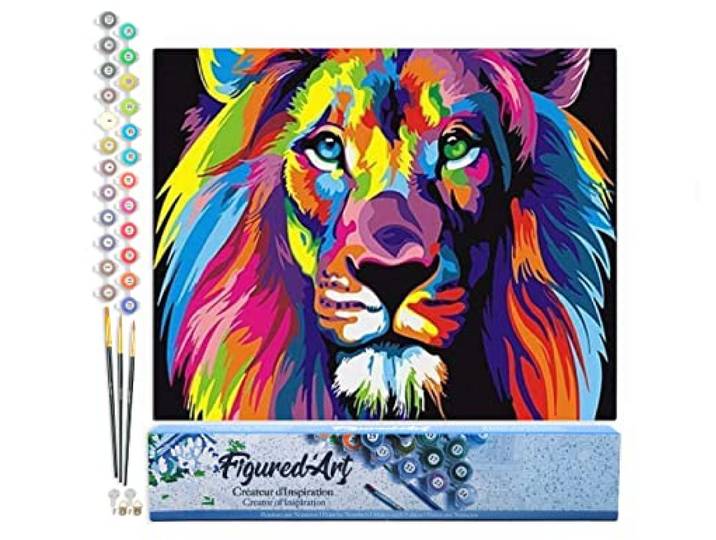Figured'Art Schilderen op Nummer Volwassenen canvas Leeuw Pop-art - Handwerk acrylverf Kit DIY Compleet - 40x50cm zonder frame