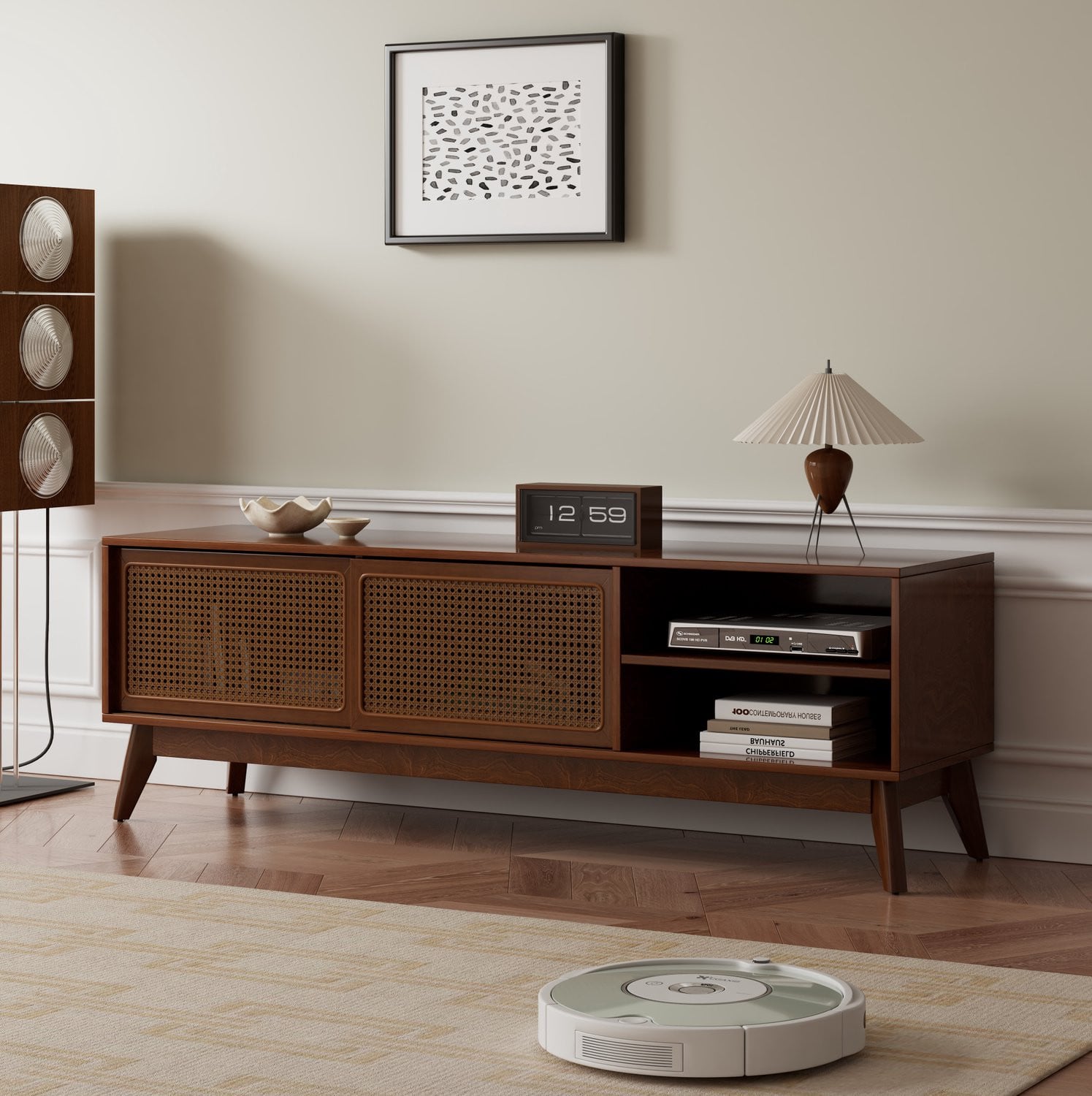 CHICFURN TV-meubel met schuifdeuren, Walnoot, Breedte: 150 cm