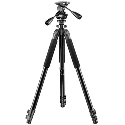 Walimex pro pro FT-665T Pro mit FT-6653H Pro-3D-Neiger (Metall), Stativ, Schwarz