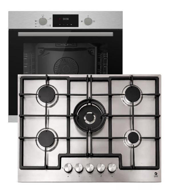 Gasline Gasherdset GB850-FIX Einbaubackofen mit Umluft + Gasline GAG75INX Gaskochfeld 75cm Edelstahl mit 5 Brennern LPG/ERGAS