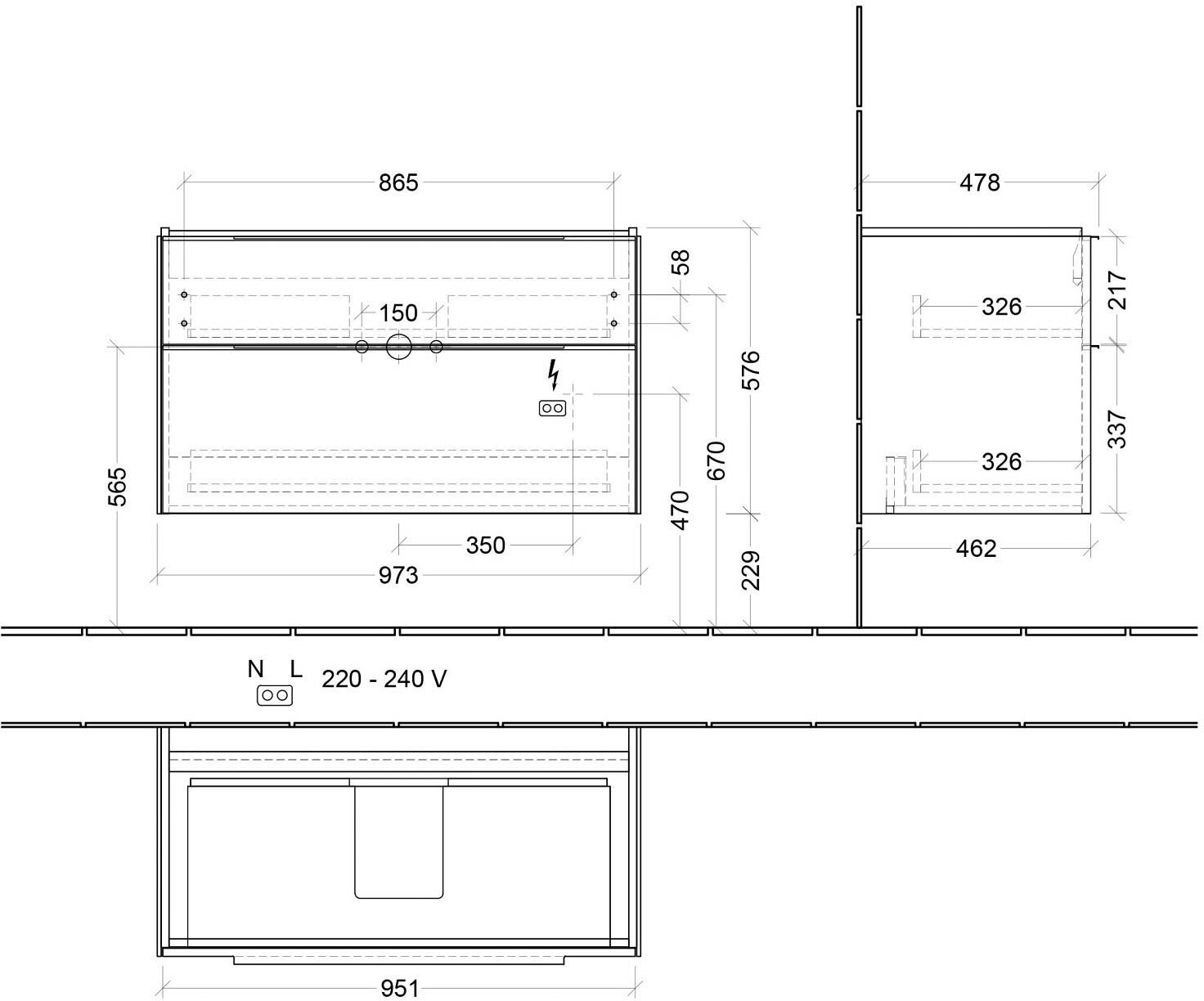 Villeroy & Boch Subway 3.0 Waschtischunterschrank 97,3 cm, 2 Auszüge, mit LED-Beleuchtung