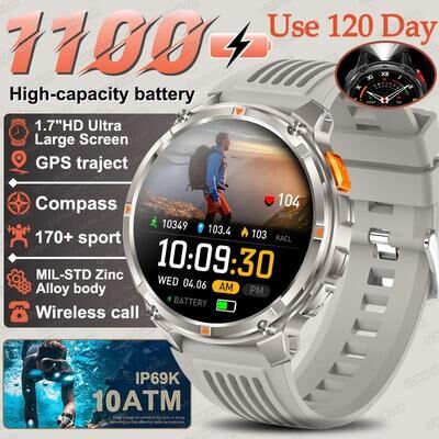 Inspire Select 2026 T Rex3 Pro Military GPS Smart Watch 1100mAh Rugged AMOLED Fitness Tracker With Bluetooth Call gray 1100mah