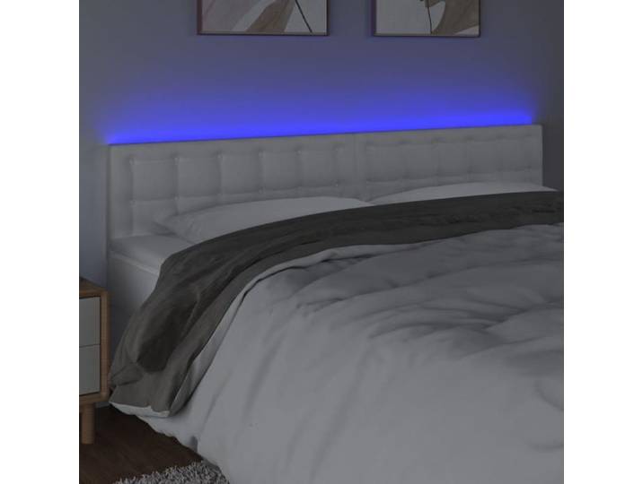 BEL ACHAT*Tête de lit à LED - Colorée - ABBOI - Entretien facile Blanc 160x5x78/88 cm Similicuir Promo485300