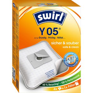 Swirl Staubsaugerbeutel Y 05 MicroPor Plus, mit Ersatzfilter, für Staubsauger Clatronic, Emerio, Grundig & Nilfisk, 4 Stück