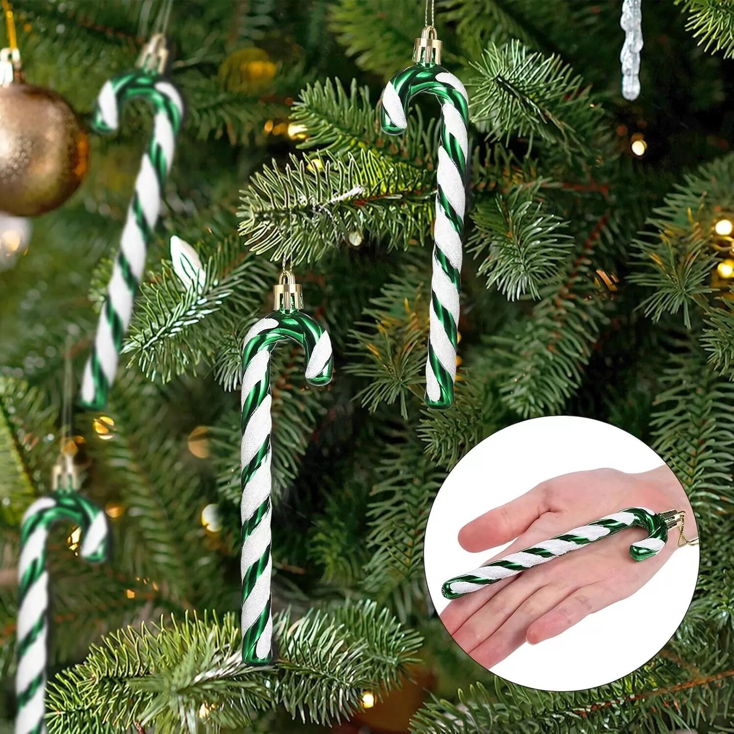 INF Zuckerstangen Weihnachtsbaumschmuck (6er-Pack) - Festliche Weihnachtsdekorationen Grün