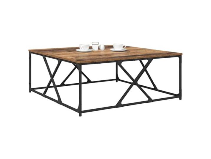 KTHLBRH Moderner Kaffeetisch, 100 x 100 x 40 cm, Braun Technisches Holz, Stahlbeine, funktionales Design für Wohnzimmer