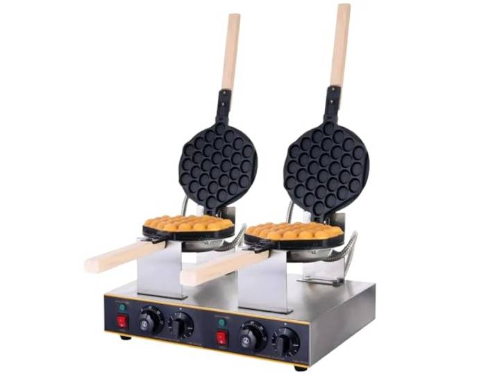 Kurflo kommerzielles Bubble Waffeleisen mit Doppelkopf, 180° drehbar, 1400W, Waffelplatten, Waffel Maker, mit Antihaftbeschichtung & Timer, für Cafe/Dessert-Shop/Restaurant, 50-250 °C