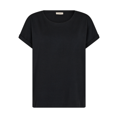 T-Shirt FREEQUENT "FQJOKE", Damen, Gr. XXL, schwarz, Jersey, Obermaterial: 50% Modal, 45% Baumwolle, 5% Elasthan, unifarben, bequem hüftlang, Rundhals, Shirts T-Shirt, bequem geschnitten, mit Ärmelaufschlag