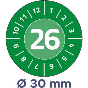 Zweckform Prüfplaketten 6946, mit Jahreszahl 2026, grün, Ø 30mm, abziehsicher, 80 Stück