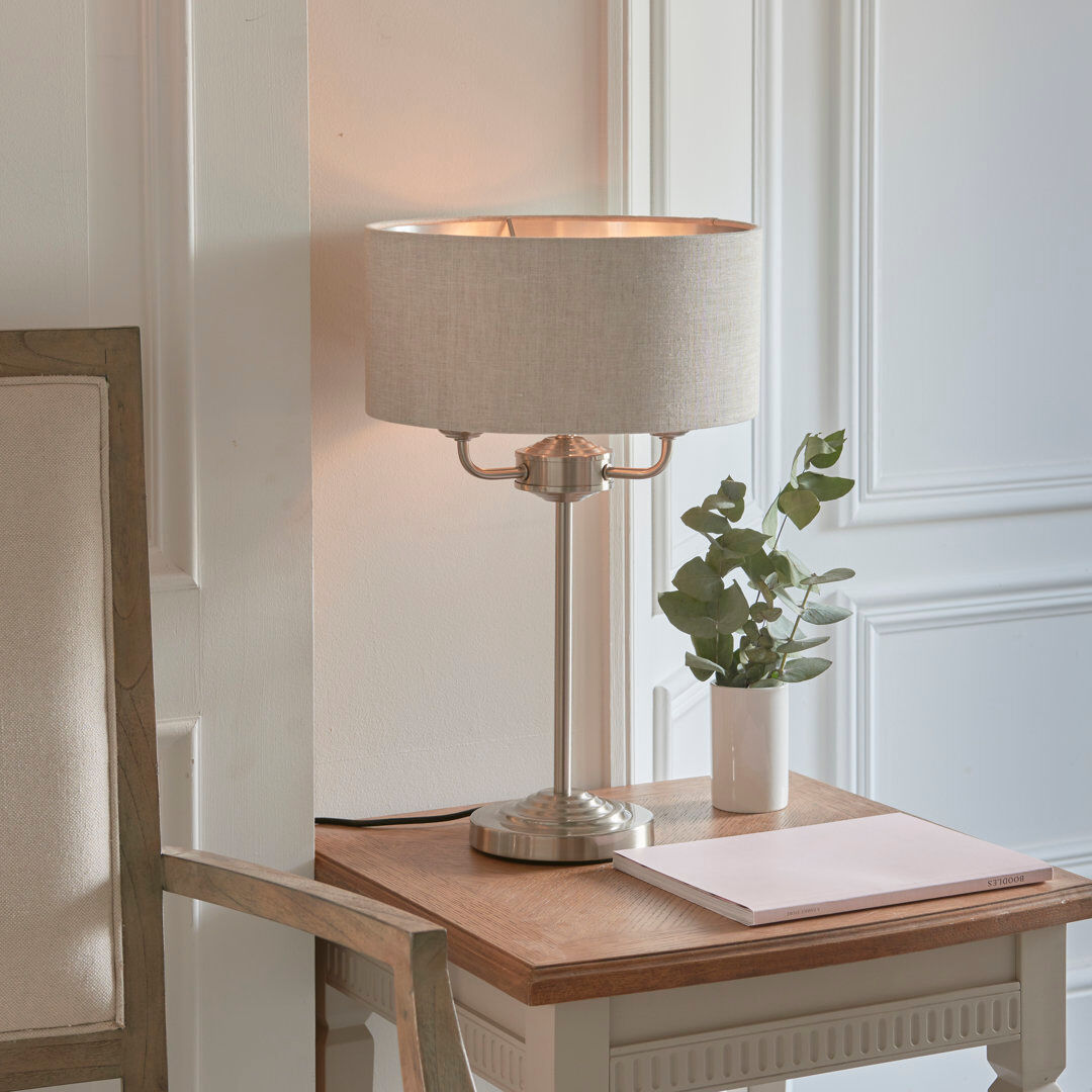 Fairmont Park Landover Metal Table Lamp Brushed Chrome/Natural 52cm H X 32cm W X 32cm D