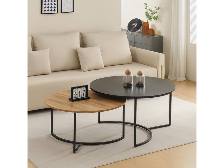 Milton & Oldbrook Ensemble table basse Galicia noir - aspect bois
