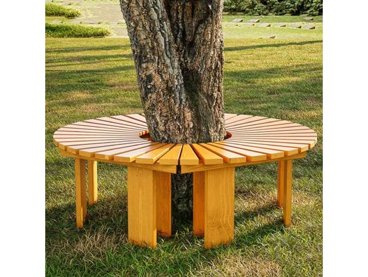 CHAOHAOKE Gebogene Massivholz Sitzbank für Außenbereich – Fächerförmiger Lattenrost, stilvolle Sitzgelegenheit für Garten, Terrasse, Hinterhof und Außenbereiche