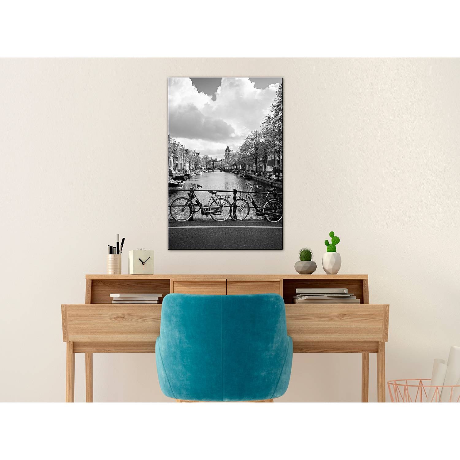 home24 Afbeelding Bikes On Bridge canvas wanddecoratie grijs 40 x 60 cm