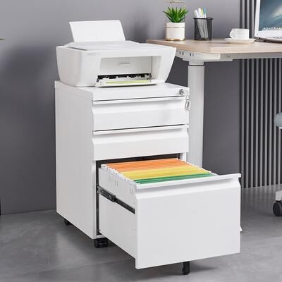 GDFStudio - Morgan 3-Drawer Mobile Metal Filing Cabinet with Lock