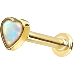 14 Karat Gold Labret mit Push Fit SYNTHETISCHES OPAL-HERZ