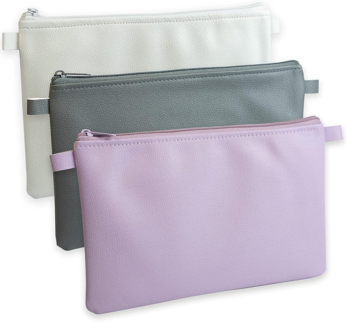 Effektivo Set van 3 portemonnees en tasjes met ritssluiting, grijs/wit/roze