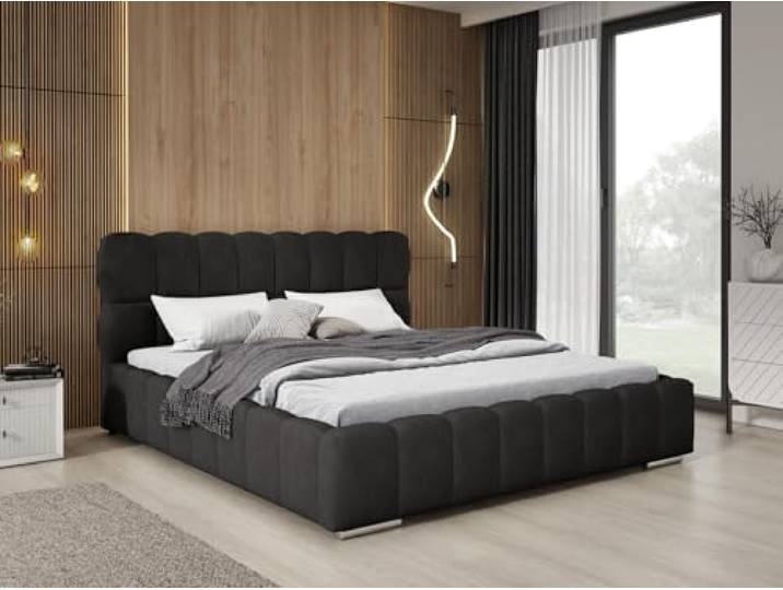 Emporius Avilla Doppelbett 200x200 - Bett Elegantes Design, Polsterbett mit Bettkasten, Lattenrost & Kopfteil - Velour Schwarz (Komodo 23)