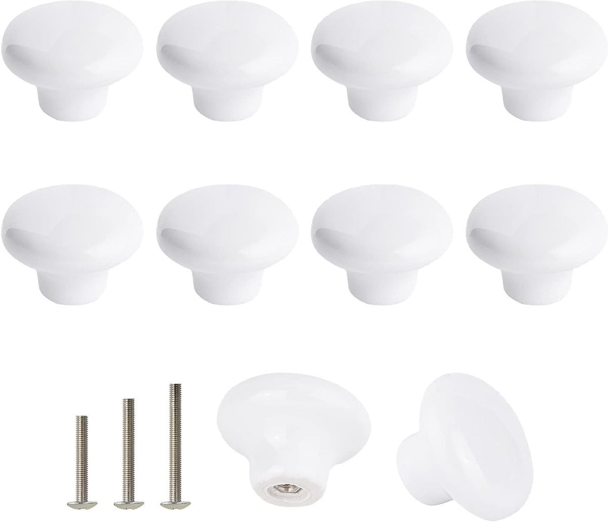 10x Witte Ronde Keramische Meubelknoppen, Deurgrepen en Keukenhandgrepen - 32mm