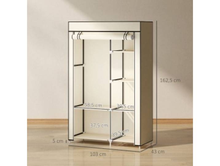 Montage facile armoire en tissu pliable avec penderie et 6 étagères rangement vêtements pour chambre