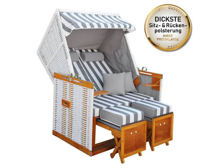 BRAST Strandkorb für 2 Personen, 120cm breit, 4 Designs, BxTxH: 120x79x150 cm, Volllieger, Norderney Deluxe, (verstellbare Rückenlehne weiches Fußkissen)