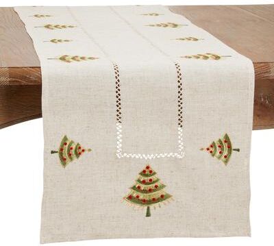 Saro Lifestyle Embroidered Table Runner With Christmas Tree Design