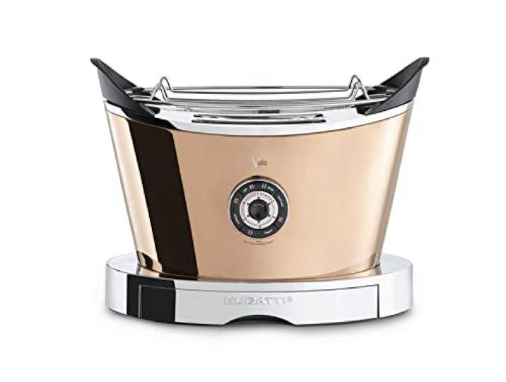 BUGATTI, Volo, elektrischer Toaster, 4 Funktionen, 6 Toaststufen, innovatives Design, Edelstahlgehäuse, Leistung 930 W, Zangen sind nicht im Lieferumfang enthalten (Roségold)