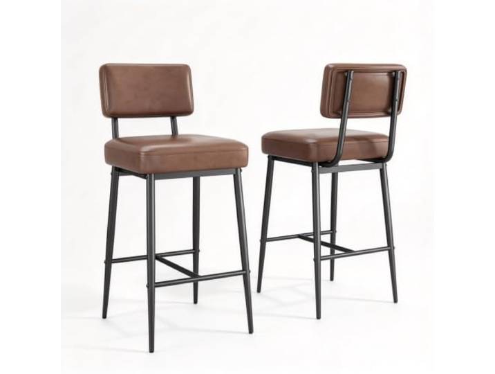 Koioplie Barhocker 2er-Set 66 cm Kunstleder Rückenlehne Metall Dunkelbraun Hohe Rückenlehne, robuste Standfüße, gepolsterte Sitzfläche, Küchenbereich