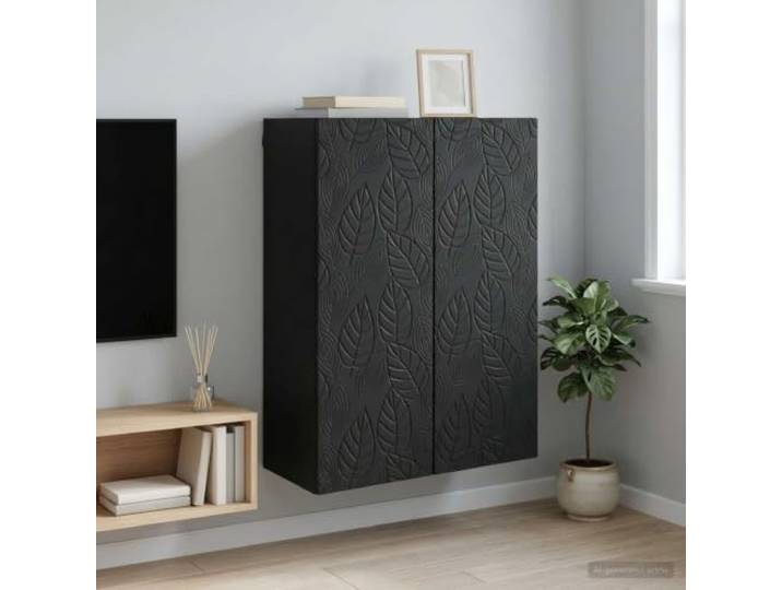HPUYRFG Wandschrank Aus Holzwerkstoff, 66 x 34,5 x 90 cm, Schwarz Wandmontiert, 90-Grad-Pendeltüren, Holzbretter, pflegeleicht, vielseitig nutzbar
