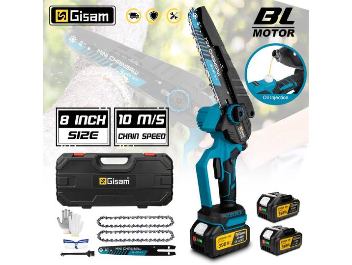 Gismo 8 pouces tronçonneuse électrique sans brosse huile sans fil scie électrique travail du bois taille scie outil pour Makita 18V batterie broches