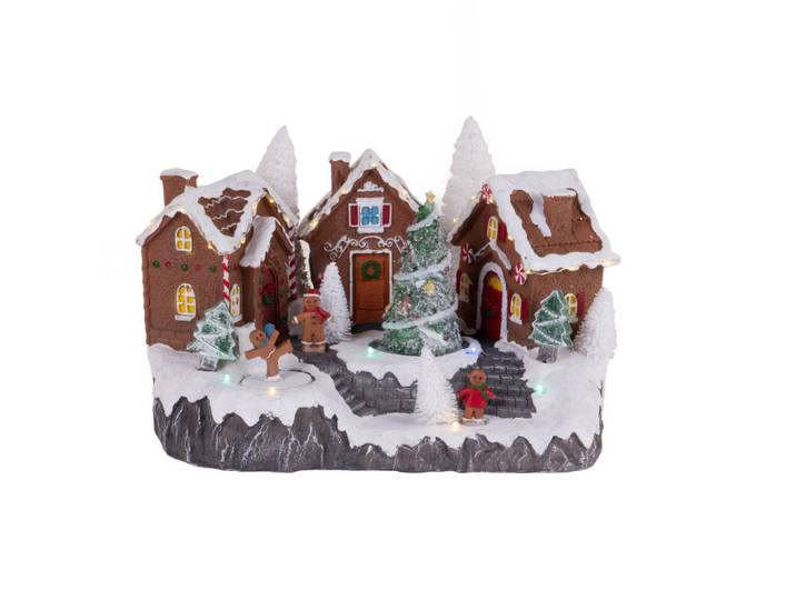 Fééric Lights and Christmas Weihnachtsszene Lebkuchenhaus 31/23 cm, Mehrfarbig, Kunststoff, 23x18x31 cm, Dekoration, Weihnachtsdekoration