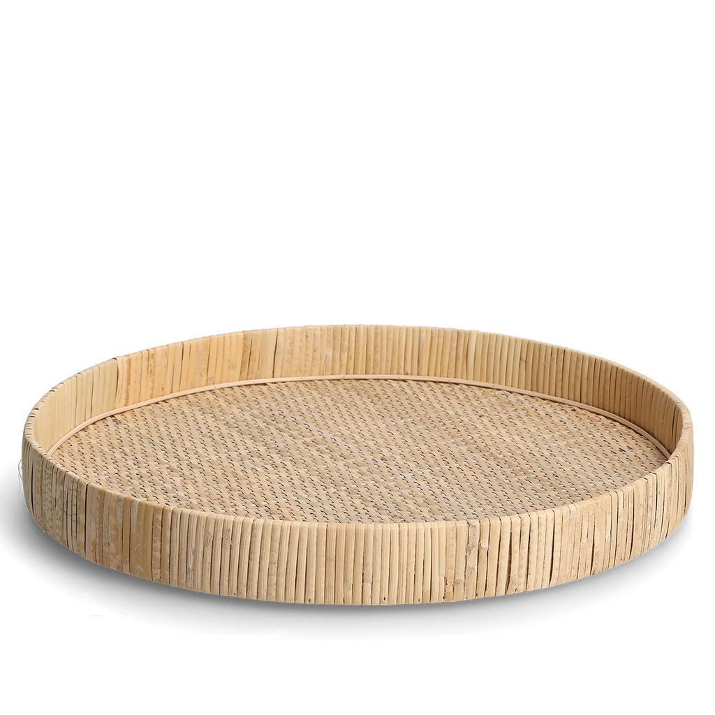 Zeller Present Dekotablett, Natur, Holz, Rattan, rund, 40x40x5 cm, nachhaltig, Dekoration, Dekoartikel, Dekoteller & -tabletts