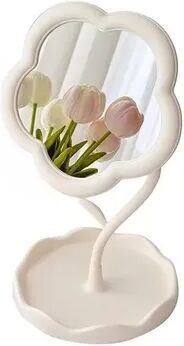 Multisell Products Hub Creative Desktop Flower Mirror For Bedroom & Dorm Decor Trendy Home Accessory white