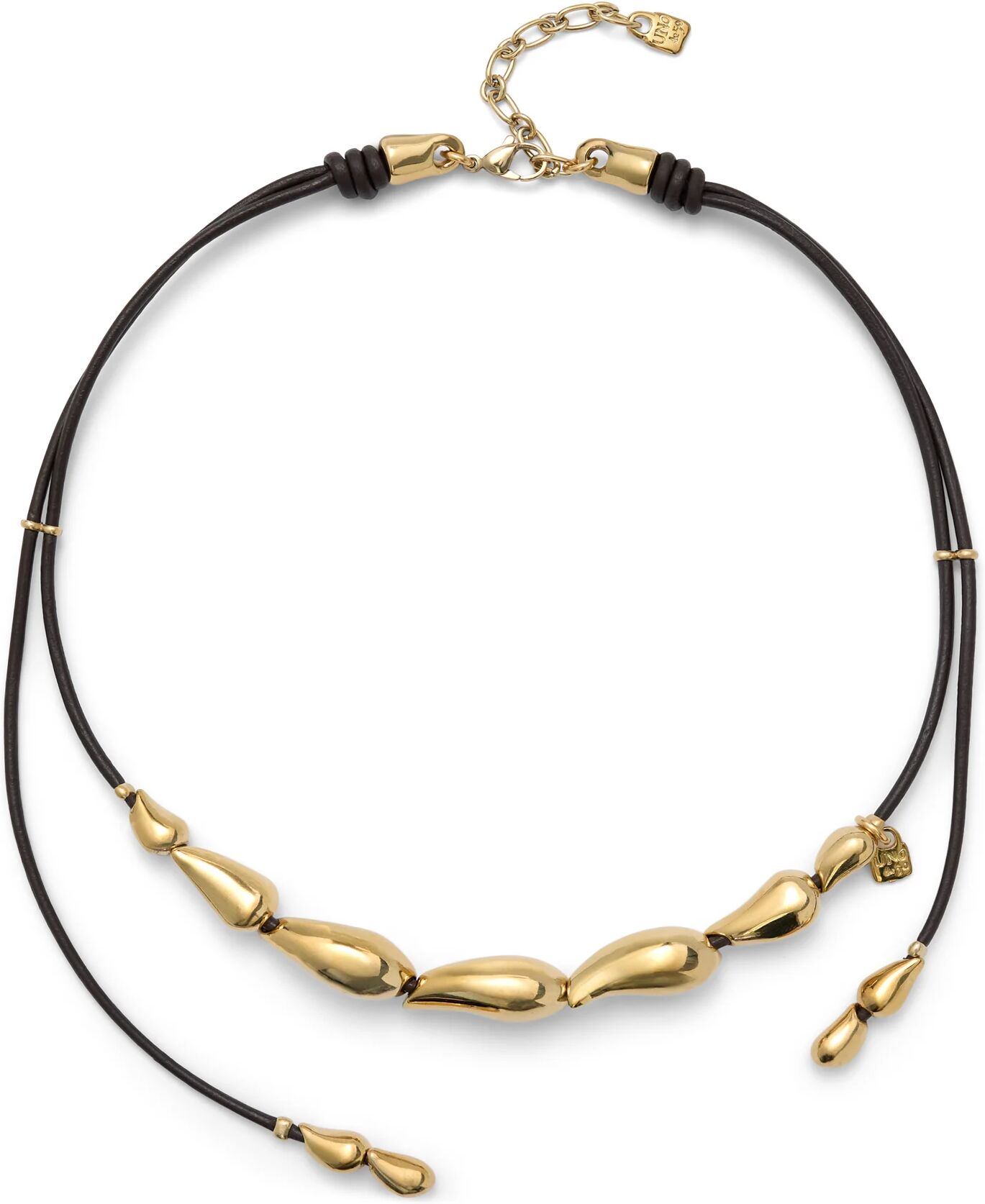 UNOde50 Collar en cuero con gotas bañadas en oro entrelazadas Dorado U