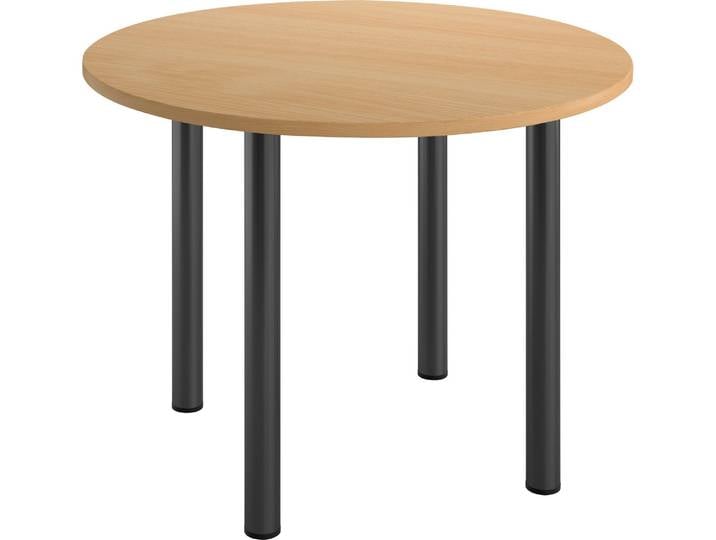 Table ronde L 100 cm Excellens plateau hêtre 4 pieds métal anthracite - - Bruneau
