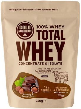 GoldNutrition Total Whey 260g sabor Chocolate - Avellana Gold Nutrition.