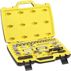 Stanley, Steckschlüssel + Stecknuss, Juego de vasos 3/8" - 49 piezas (16 mm, 21 mm, 24 mm, 3 mm, 4 mm, 7 mm, 8 mm)