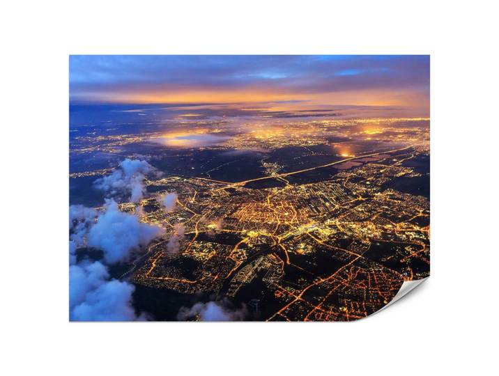 FOTOTAPETE für Wohnzimmer Vogelperspektive Beleuchtete Stadt Skyline 200x140