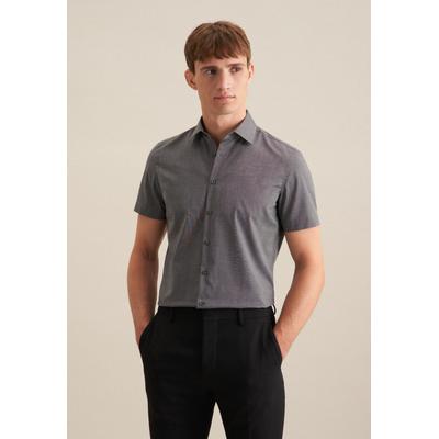 Businesshemd SEIDENSTICKER "Slim", Herren, Gr. XS (36), normale Ärmellängen, grau (dunkelgrau), 100% Baumwolle, unifarben, slim fit, gerader Abschluss, Hemden, Slim 1/2 Kentkragen Uni