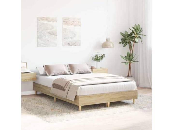 KTHLBRH Bettgestell Eiche Sonoma 140 x 190 cm ohne Matratze Inklusive Lattenrost, Engineering-Holz, stabile Beine, für Schlafzimmer