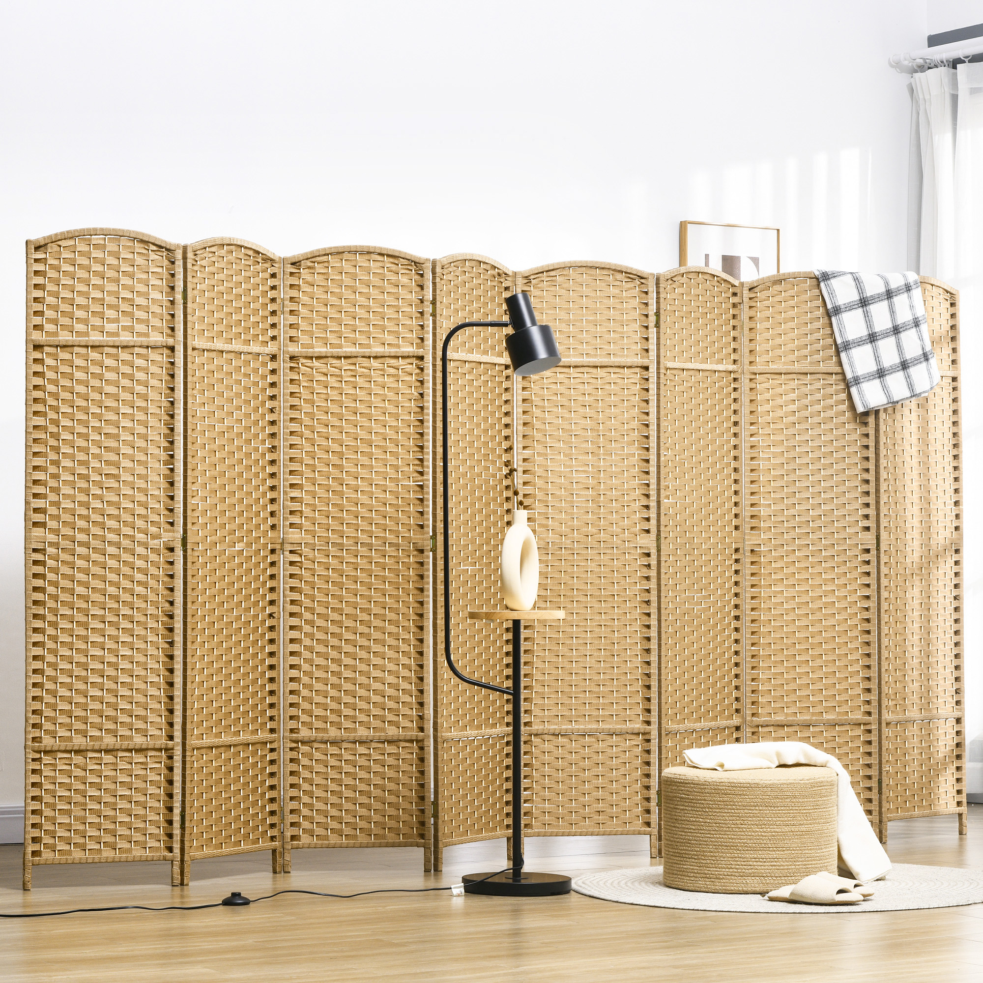 Homcom Separè 8 parti pieghevole, Protezione della Privacy, Parete divisoria per Soggiorno, Camera da Letto, Ufficio domestico, Legno naturale   Aosom Italy