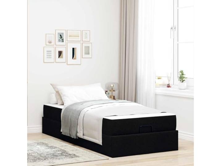 Modernes Bettgestell mit Stauraum und Schaummatratze 100 x 200 cm Schwarz Bettgestell mit Matratze 2er Set Schwarz Stoff mit Stauraum und Schaummatratze 100x200 Mid Economy Boxspring-Optik