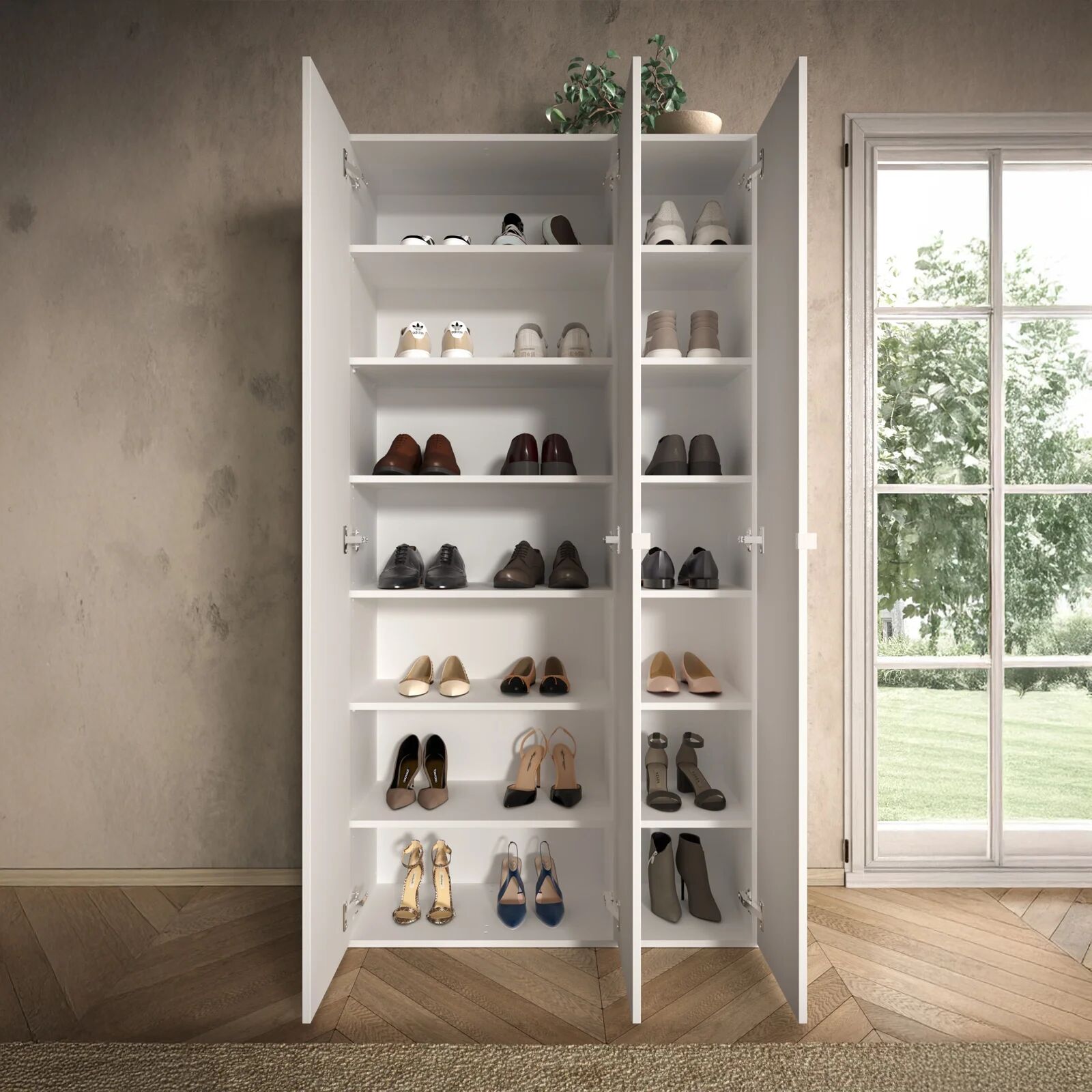 garneroarredamenti Mobile scarpiera multiuso ingresso 95x186h cm 3 ante bianco lucido Roks