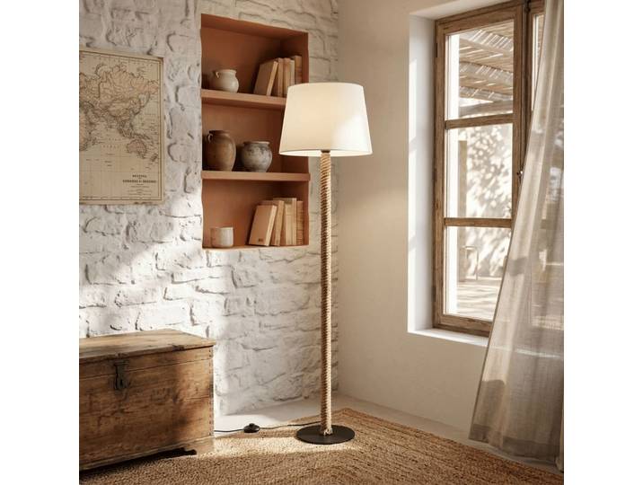 Lampadaire en acier et corde beige 42x42x151 cm