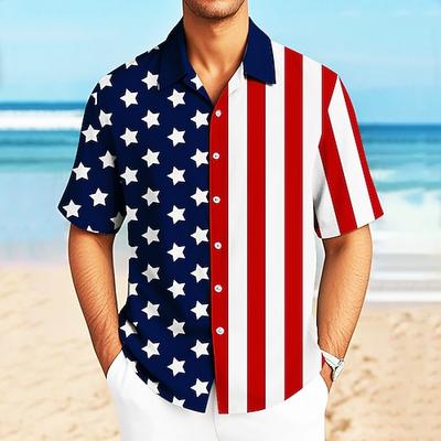 Amerikas 250. Jubiläum Unabhängigkeitstag Herren US-Flagge Patriotisches Shirt Casual Shirt Kubanischer Kragen Short Sleeve Fashion Casual Holiday Streetwear Sommer Frühling Camp Kragen Shirt 3D