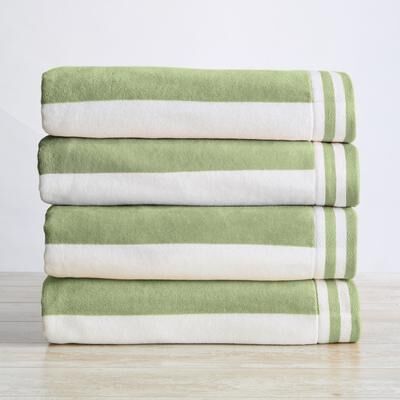 Linery & Co. 100% Cotton Velour Cabana Stripe Beach Towel