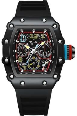 Inspire Select Barrel Hollow Luminous Men's Quartz Watch With Calendar Tonneau Sport Design black Tape