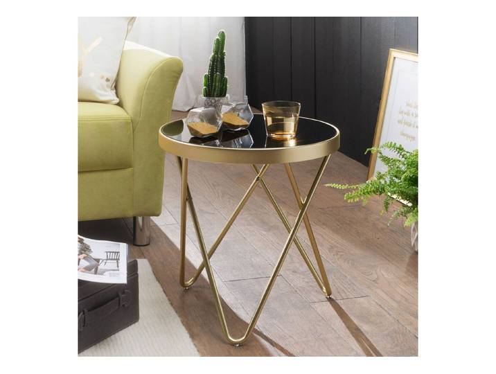 KADIMA DESIGN Beistelltisch Design Beistelltisch PARMA 42x46x42cm Couchtisch Rund Schwarz/Matt (Kleiner Sofatisch, Runder Metalltisch Wohnzimmer), Gold, Designer Glas-Wohnzimmertisch modern, Glastisch Metallgestell