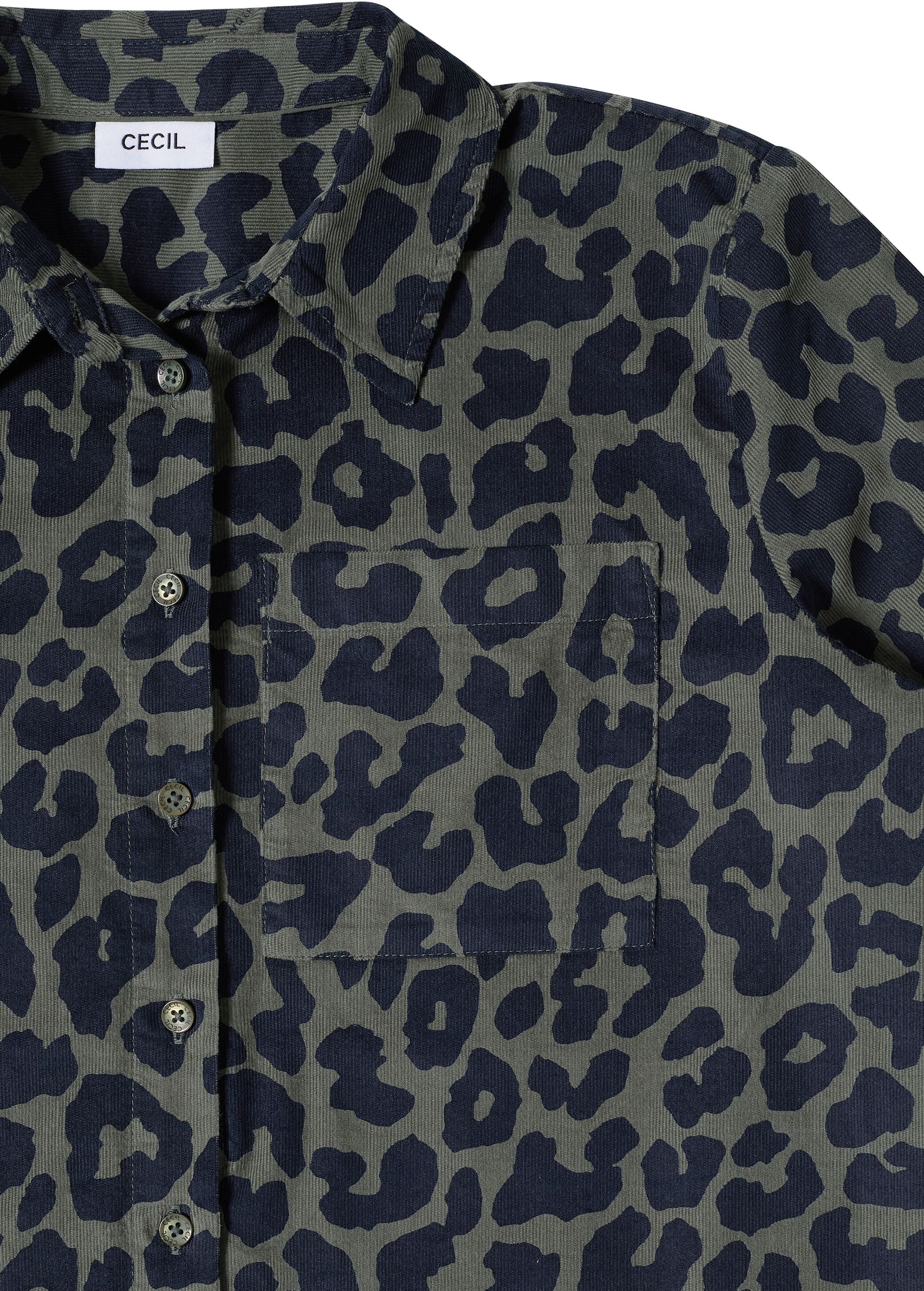 Hemdbluse CECIL, Damen, Gr. XL (44), blau (dried olive grün), Web, Obermaterial: 100% Baumwolle, hüftlang, Blusen Hemdbluse, Animal-Print, Baumwollqualität